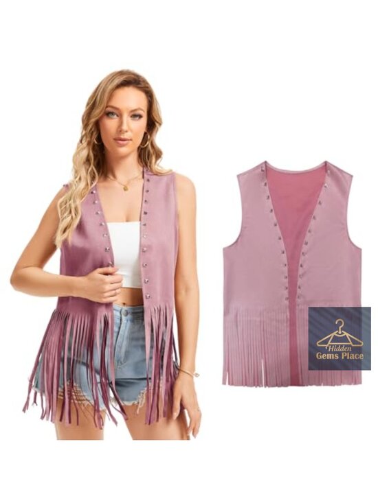 Jackets & Blazers - Women's Sleeveless Faux Leather Fringe Vest 60s 70s Hippie Cowgirl Western